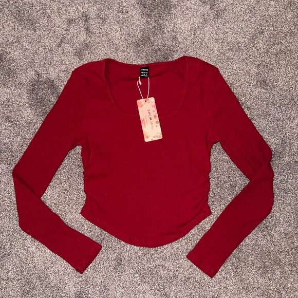 Shein‎ NWT Women's Red Cropped Long Sleeve - Picture 2 of 11